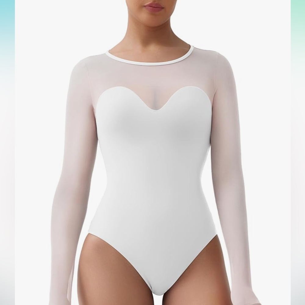 Elegant White Sheer Long Sleeve Bodysuit